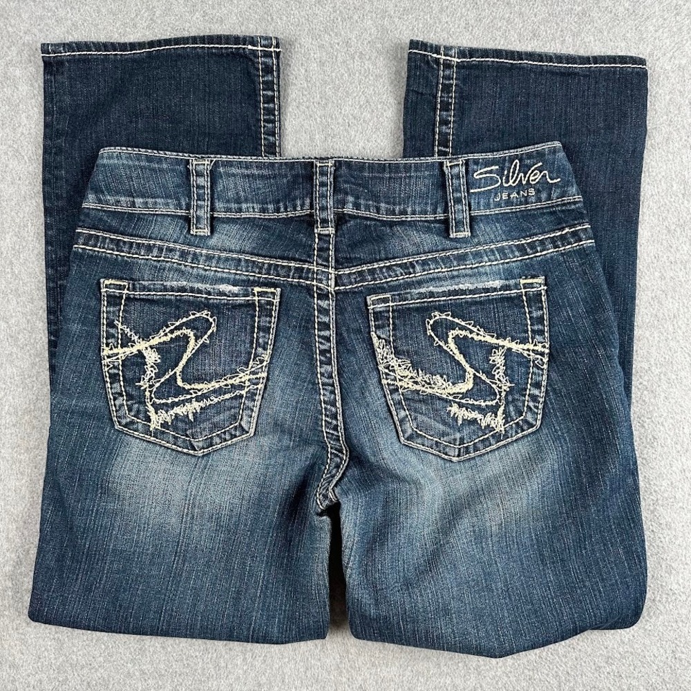 Silver Jeans Suki Capri Women W30 Bootcut Stretch Denim Jeans Thick Stitch Rodeo